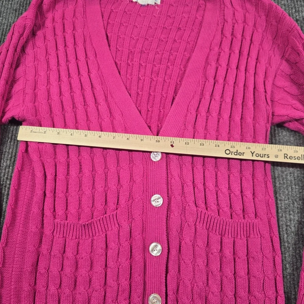 Vintage Trimingham's Sweater‎ Cardigan Womens Medium Pink Cable Knit 80s 90s